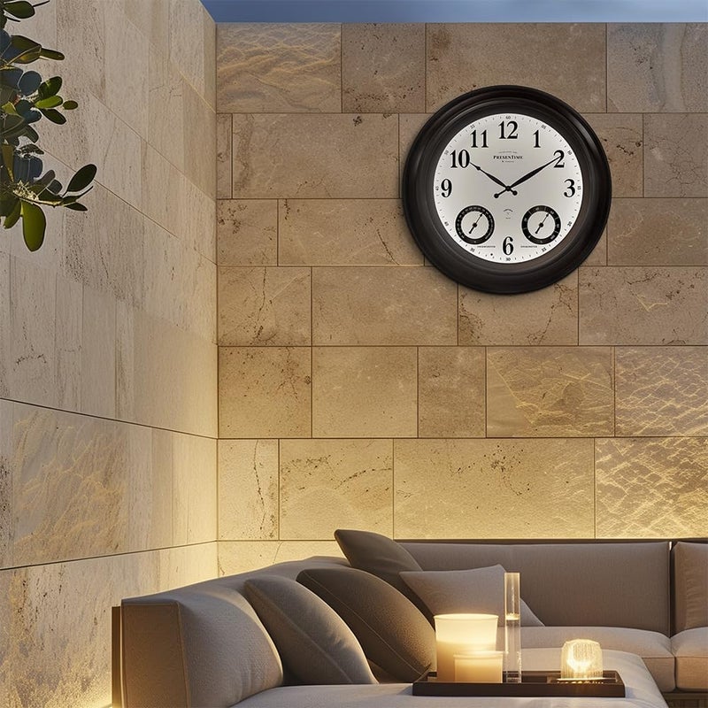 Presentime & Co 24" Jameson Illuminated In/Outdoor Clock, Modern Farmhouse, Self-Illuminated, Waterproof, Weather Station (Thermometer & Hygrometer), Metal Clock, Oil Rubbed Bronze Finish(Night Light) - Image 2