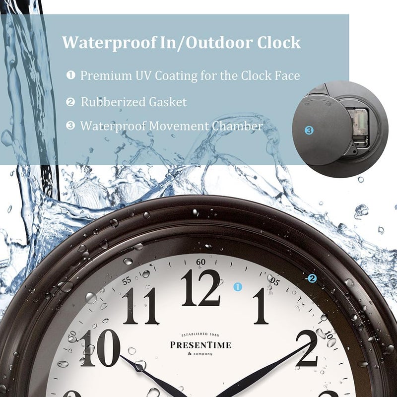 Presentime & Co 24" Jameson Illuminated In/Outdoor Clock, Modern Farmhouse, Self-Illuminated, Waterproof, Weather Station (Thermometer & Hygrometer), Metal Clock, Oil Rubbed Bronze Finish(Night Light) - Image 4