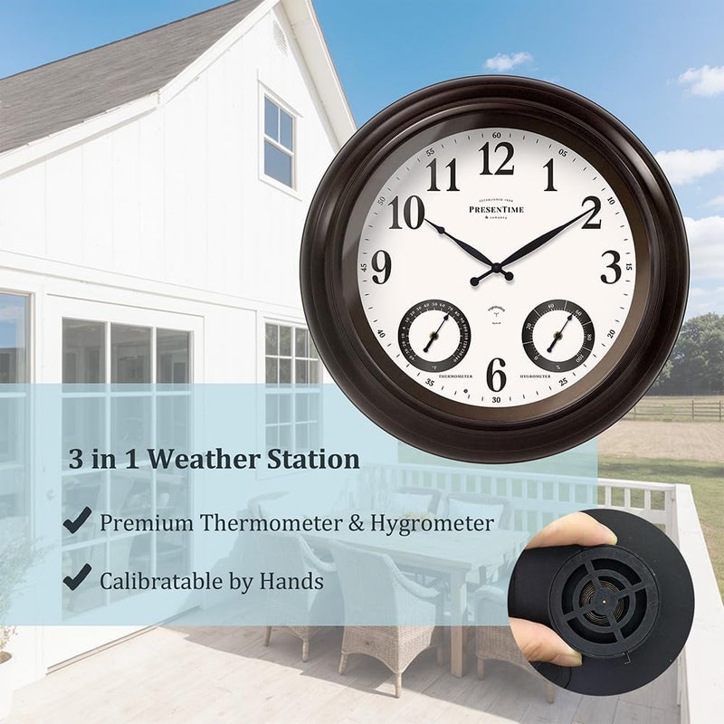 Presentime & Co 24" Jameson Illuminated In/Outdoor Clock, Modern Farmhouse, Self-Illuminated, Waterproof, Weather Station (Thermometer & Hygrometer), Metal Clock, Oil Rubbed Bronze Finish(Night Light) - Image 5