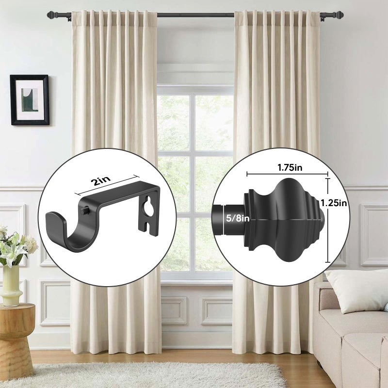 Brunttype Curtain Rods for Windows 2 Pack 36-78 inch 5/8 inch Matte Black Curtain Rod with Brackets Adjustable by Splicing for Bedroom Kitchen Study Living Room - Image 2
