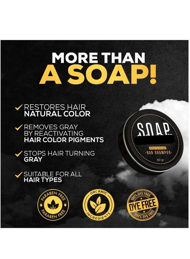 Black Soap شامبو تغطية الشعر الرمادي من بلاك سوب 50 جرام، صابون لتغميق الشعر بمستخلصات عشبية نباتية لنمو الشعر وحل خالٍ من الصبغة للشعر الرمادي - Image 4
