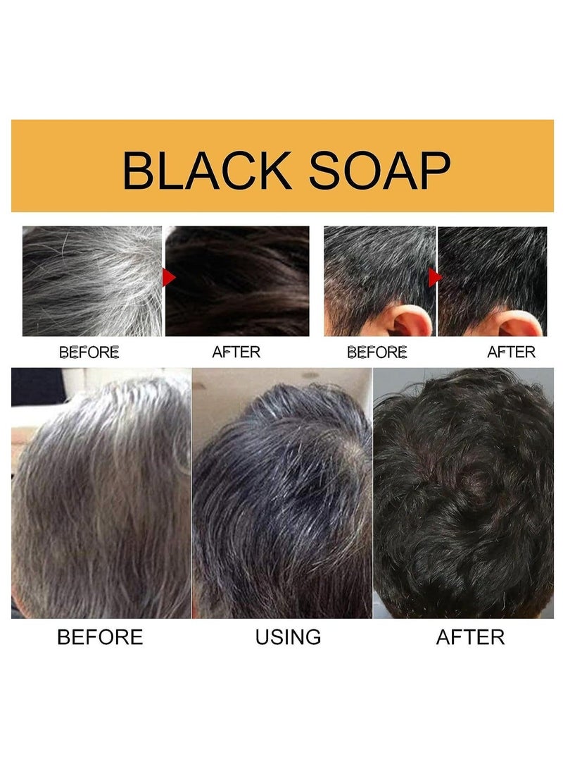 Black Soap شامبو تغطية الشعر الرمادي من بلاك سوب 50 جرام، صابون لتغميق الشعر بمستخلصات عشبية نباتية لنمو الشعر وحل خالٍ من الصبغة للشعر الرمادي - Image 3