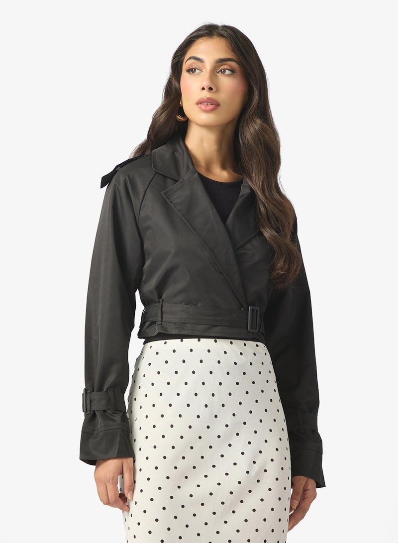 جاكيت ترنش قصير بحزام