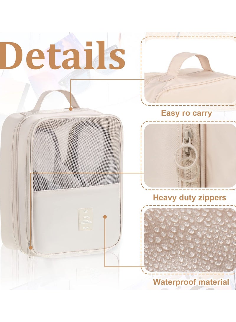 SOLARAE 3-Pack Waterproof Shoe Bags for Travel, Foldable Shoe Storage Pouch Organizer, Holds 3 Pairs of Shoes, Perfect for Daily Use, Beige - Image 3