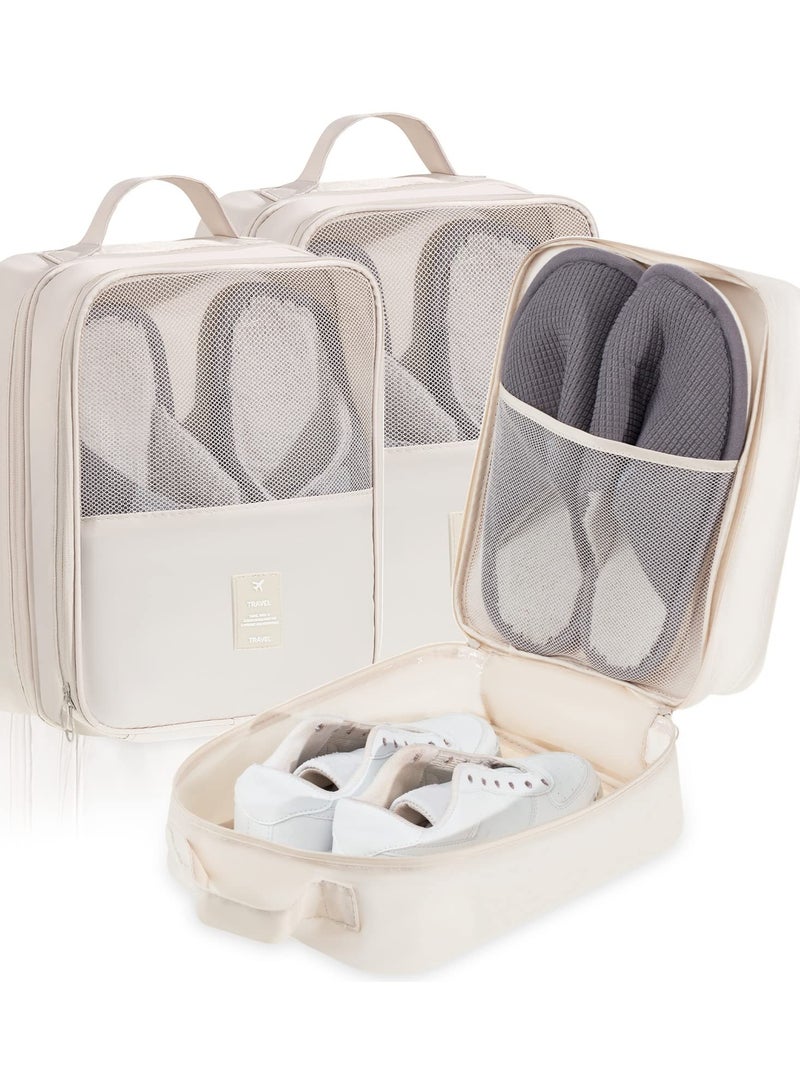 SOLARAE 3-Pack Waterproof Shoe Bags for Travel, Foldable Shoe Storage Pouch Organizer, Holds 3 Pairs of Shoes, Perfect for Daily Use, Beige - Image 1