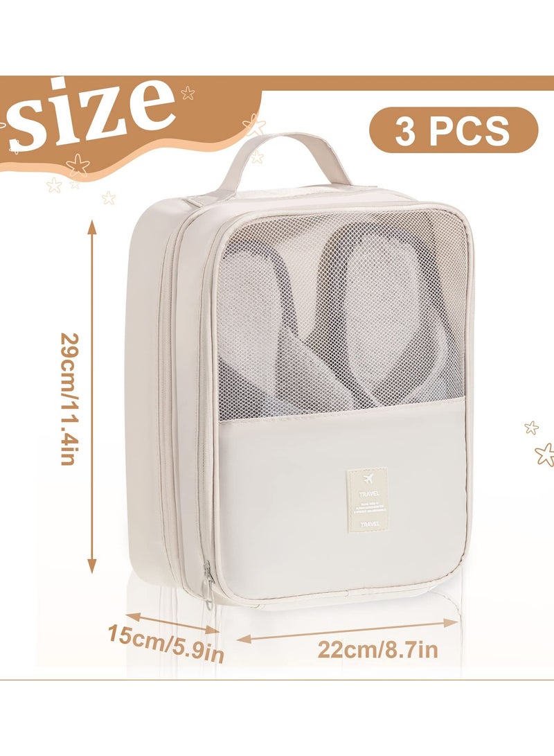 SOLARAE 3-Pack Waterproof Shoe Bags for Travel, Foldable Shoe Storage Pouch Organizer, Holds 3 Pairs of Shoes, Perfect for Daily Use, Beige - Image 2