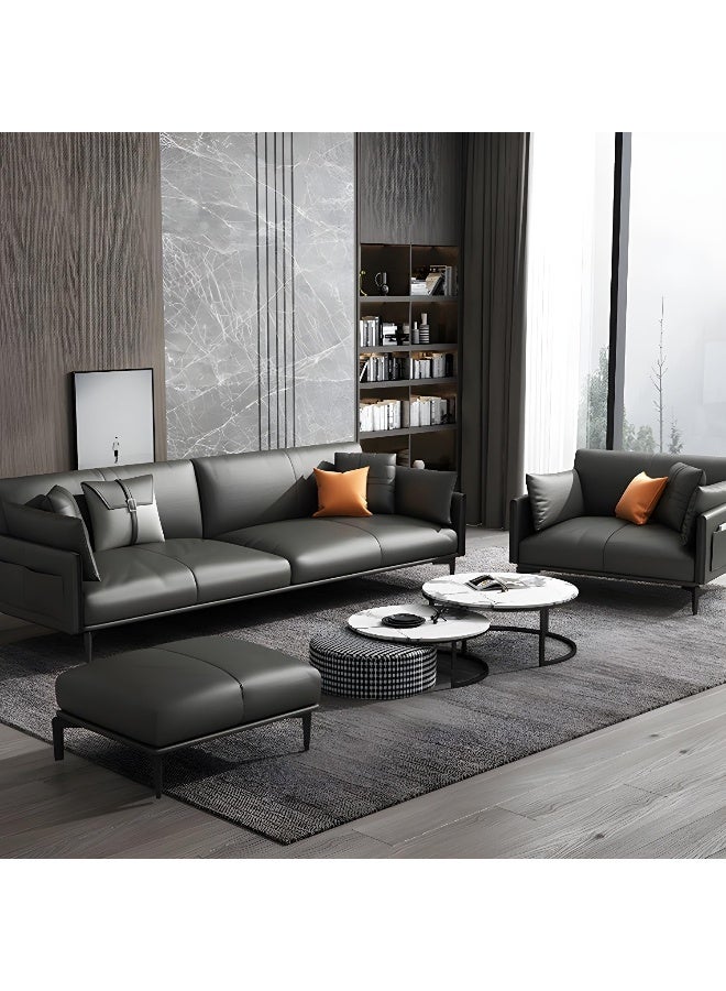 Comfynest Comfynest Contemporary Genuine Leather Square Arm Sofa Standard Sofa For Living Room, Sponge Seat Filling - 90.17X85.09X78.74CM  - Image 4