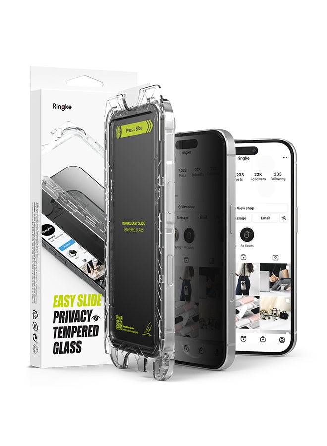 Ringke Privacy Tempered Glass [Easy Slide ] [Anti Spy] For iPhone 16 Pro Max Screen Protector, Easy to Install Case Friendly Privacy Screen Protector- 2 Pack, W Installation Jig - Image 1