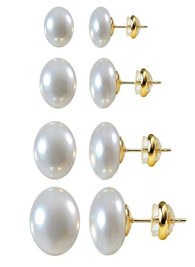 Raystar 4 Pairs Big Pearl Earrings, 14K Gold Plated Silver Post, Hypoallergenic Simulated Large Pearls Earring, 8mm/10mm/12mm/14mm Stud Set for women - Image 1