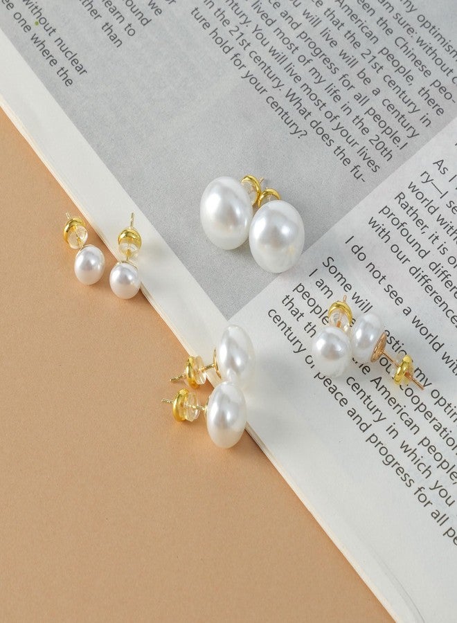 Raystar 4 Pairs Big Pearl Earrings, 14K Gold Plated Silver Post, Hypoallergenic Simulated Large Pearls Earring, 8mm/10mm/12mm/14mm Stud Set for women - Image 5