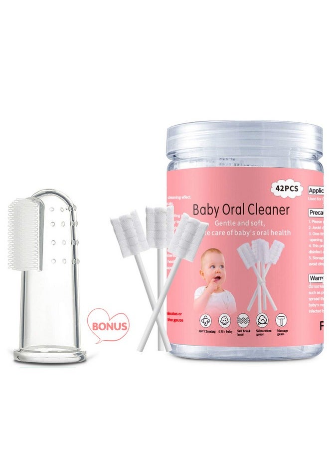 EASICUTI EASICUTI Baby Tongue Cleaner, Baby Toothbrush, 42Pcs Disposable Infant Toothbrush Clean Baby Mouth,Gauze Gum Cleaner Baby Oral Cleaning Stick Dental Care for 0-36 Month Baby+Free 1 Finger Toothbrush  - Image 1