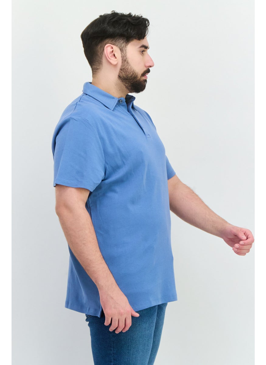 French Connection Men Regular Fit Short Sleeves Brand Logo Polo Shirt, Steel Blue  - Image 2