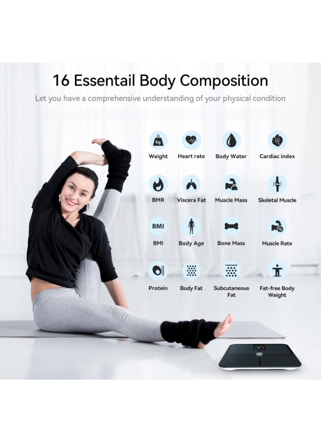 ميزان ذكي، مقياس دقيق لنسبة الدهون في الجسم مع شاشة LCD TFT، ميزان حمام لوزن الجسم، ميزان وزن رقمي بتقنية البلوتوث مع 16 مؤشرًا لتكوين الجسم وتطبيق لياقة بدنية - Image 4
