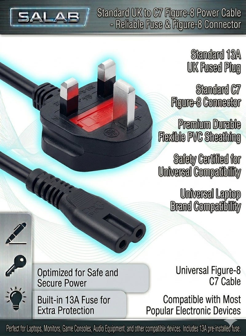 سالاب كابل طاقة ثنائي الأطراف (3 أمتار) لطابعات HP Envy/OfficeJet، وCanon Pixma/Maxify، وEpson، وBrother، وDymo Labelwriter، وSony PlayStation 2/3/4 (PS2/PS3/PS4)، وXbox One X، وXbox 1s. - Image 1