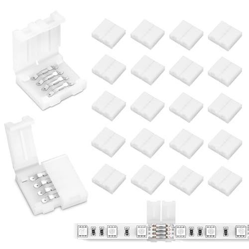 Pmxary 20Pcs 4 Pin LED Strip Connectors for 8mm Wide RGB LED Strip Lights, Solderless Unwired LED Light Connectors, Easily Extend or Splice 4-Pin 8mm Multicolor Strips - Image 1