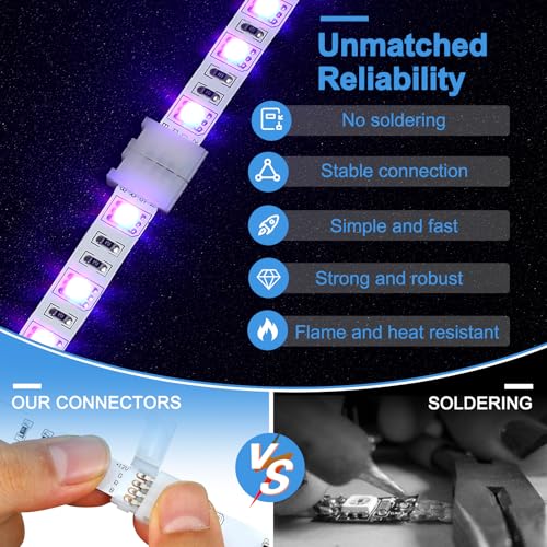 Pmxary 20Pcs 4 Pin LED Strip Connectors for 8mm Wide RGB LED Strip Lights, Solderless Unwired LED Light Connectors, Easily Extend or Splice 4-Pin 8mm Multicolor Strips - Image 3