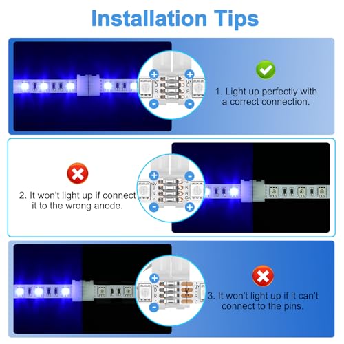 Pmxary 20Pcs 4 Pin LED Strip Connectors for 8mm Wide RGB LED Strip Lights, Solderless Unwired LED Light Connectors, Easily Extend or Splice 4-Pin 8mm Multicolor Strips - Image 5