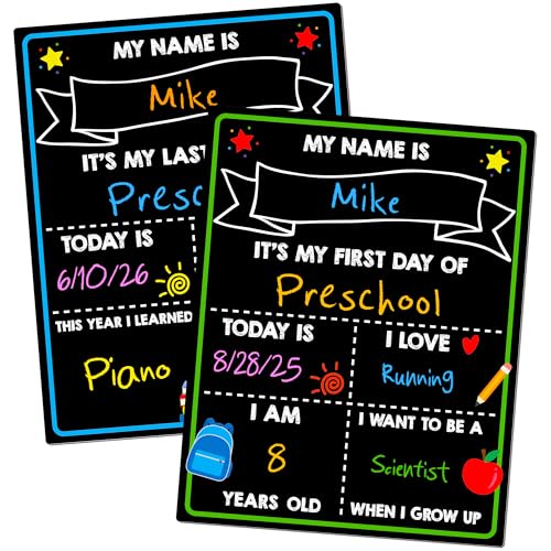 Melisheer First Day of School Chalkboard, Reusable Back to School Sign, 14 x 11 in Beautiful Double Sized First Day of School Board, Paper Preschool Signs for Kids - Image 1