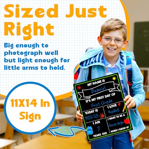Melisheer First Day of School Chalkboard, Reusable Back to School Sign, 14 x 11 in Beautiful Double Sized First Day of School Board, Paper Preschool Signs for Kids - Image 3