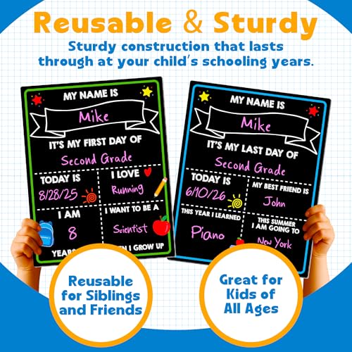 Melisheer First Day of School Chalkboard, Reusable Back to School Sign, 14 x 11 in Beautiful Double Sized First Day of School Board, Paper Preschool Signs for Kids - Image 5