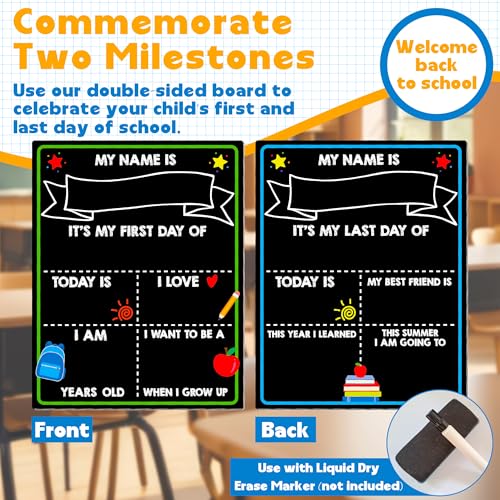 Melisheer First Day of School Chalkboard, Reusable Back to School Sign, 14 x 11 in Beautiful Double Sized First Day of School Board, Paper Preschool Signs for Kids - Image 2