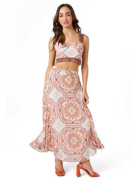Ornate Print Crop Top & Skirt Set