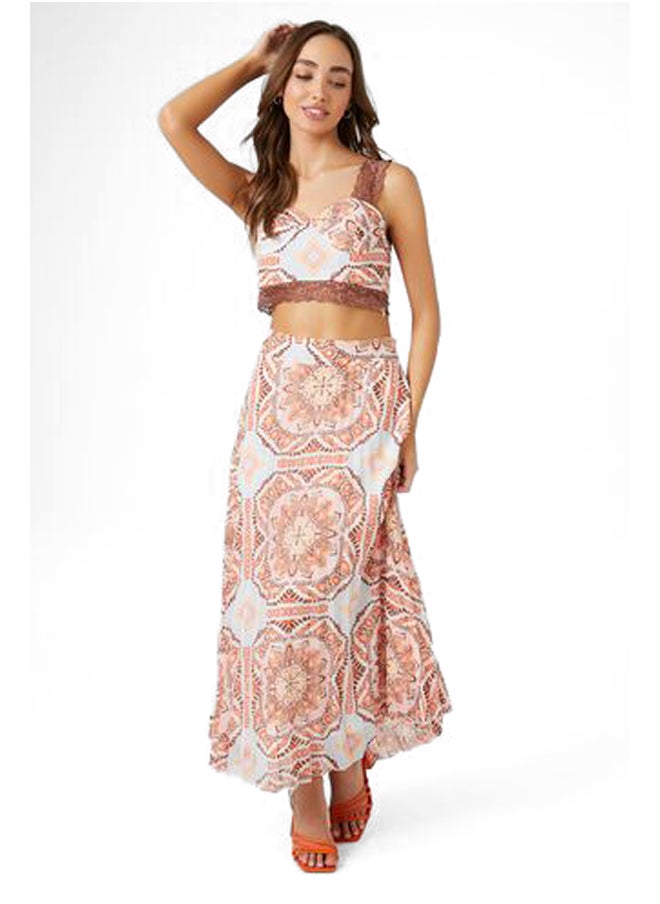 FOREVER 21 - Ornate Print Crop Top & Skirt Set - Image 1