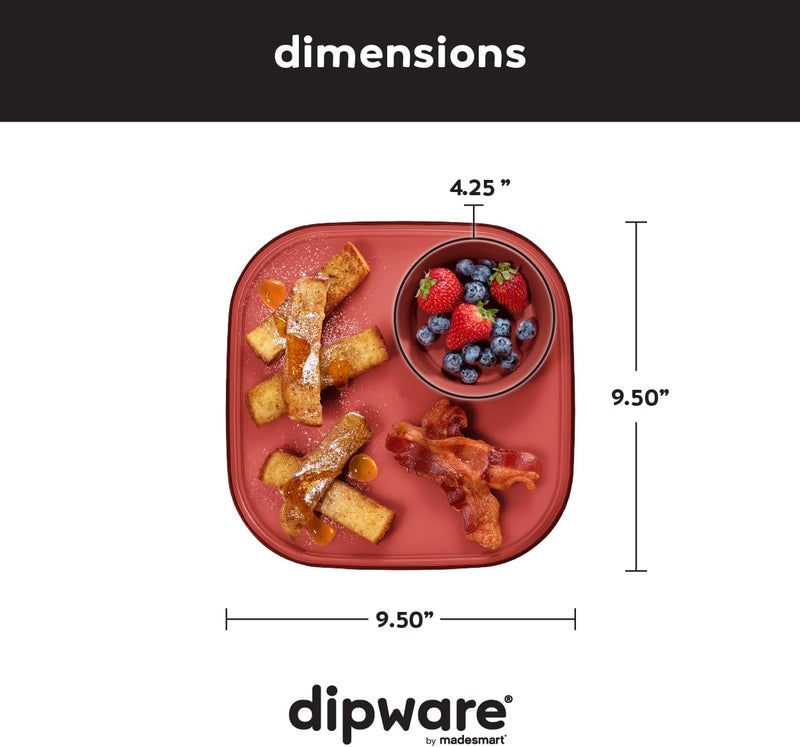 Madesmart طبق تقديم ميدسمارت القابل لإعادة الاستخدام لصحن الطعام وصينية التقديم للمقبلات والوجبات الخفيفة، صحن تقديم آمن للطعام مع وعاء غمس قابل للإزالة، أحمر - Image 3