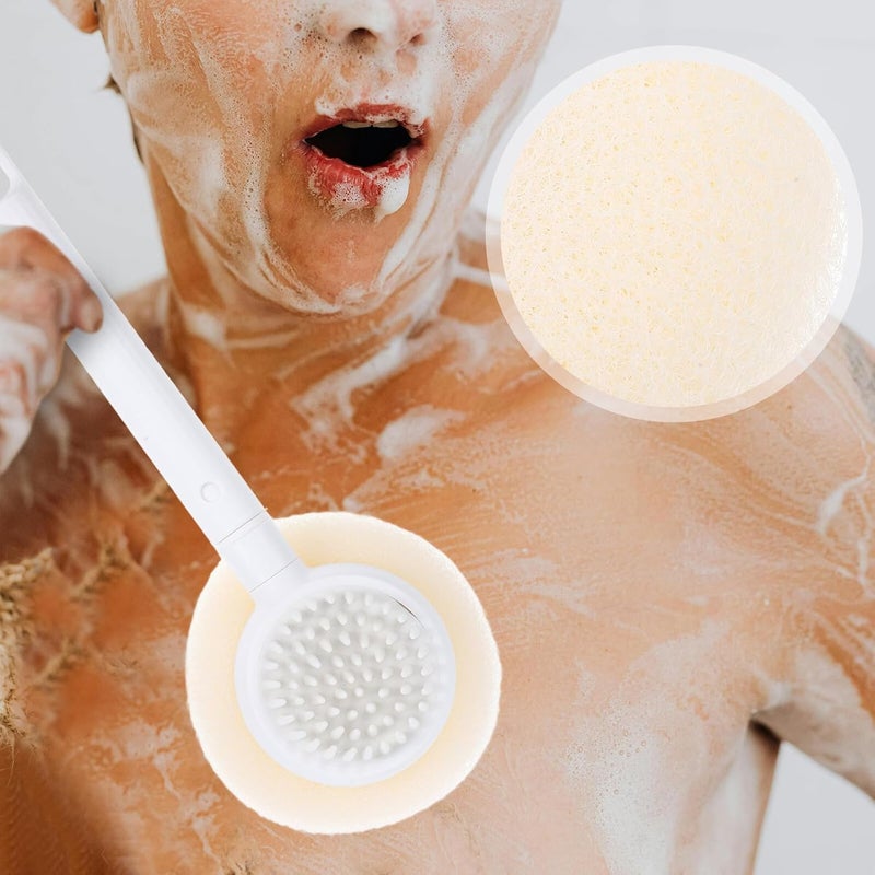 Long Handle Shower Back Brush with Beige Sponge Body Scrubber for Bathing and Exfoliating Suitable for Men and Women - Image 3