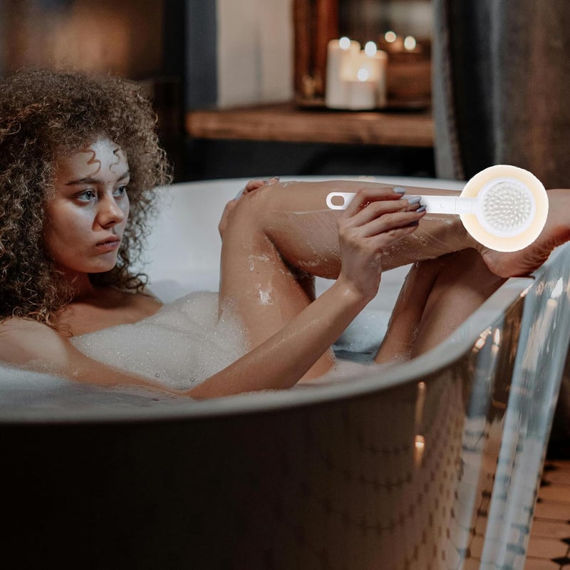 Long Handle Shower Back Brush with Beige Sponge Body Scrubber for Bathing and Exfoliating Suitable for Men and Women - Image 4
