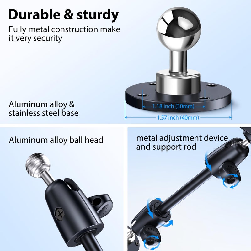 CreaDream Aluminum Tablet Mount for Truck, Tablet Holder for Car, Angle Adjustable with Drill Base, iPad Car Holder for Dashboard, Wall, Boat, Vehicle, Compatible with 4.7"-13" Tablets, iPads, Phones - Image 2
