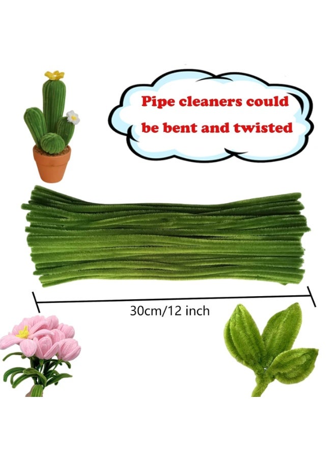 Green Pipe Cleaner Craft Set,Thick Fuzzy Chenille Stem,Pipe Cleaners for DIY Craft Projects and Decorations(100 Pieces) - Image 3