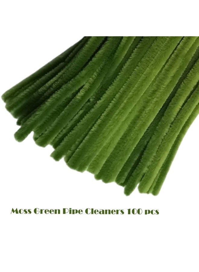 Green Pipe Cleaner Craft Set,Thick Fuzzy Chenille Stem,Pipe Cleaners for DIY Craft Projects and Decorations(100 Pieces) - Image 2