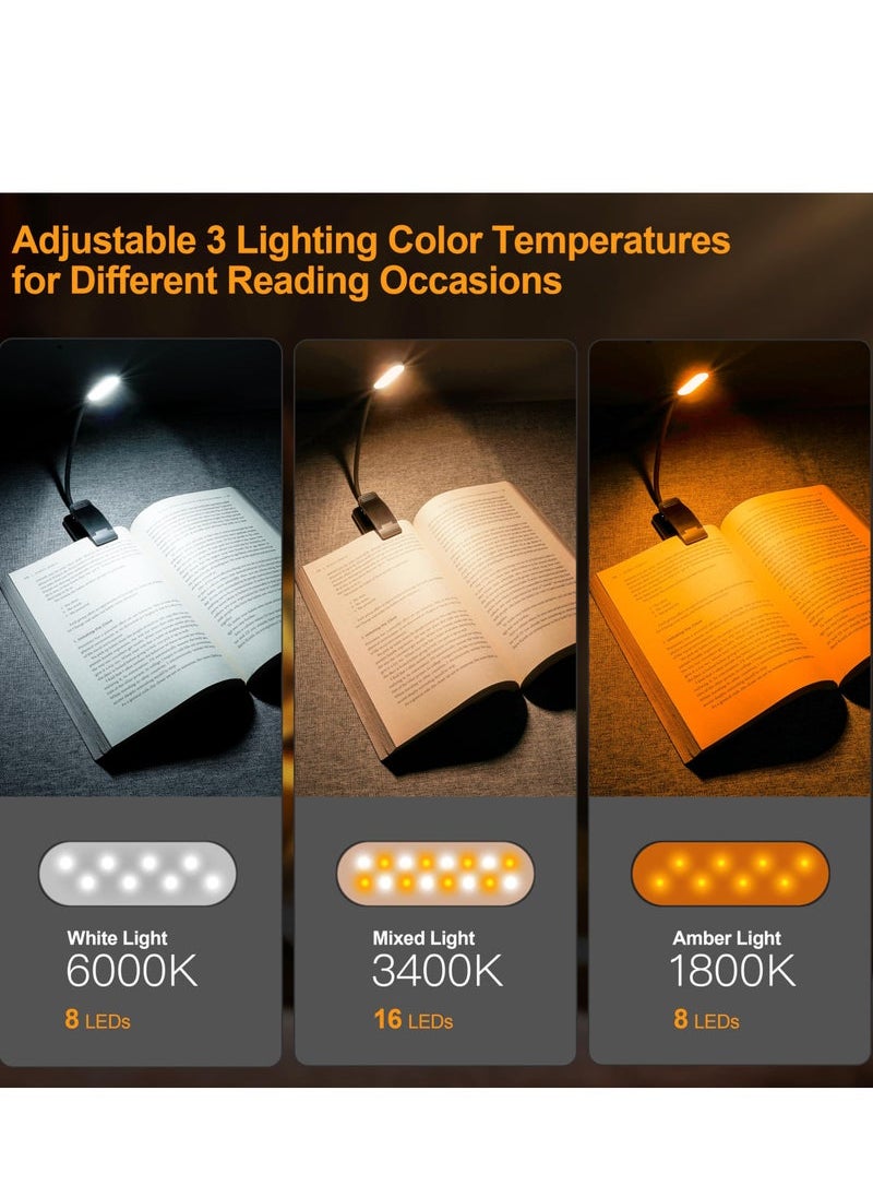 Captaintech 9 LED Rechargeable Book Light for Reading in Bed - Eye Caring 3 Color Temperatures, Stepless Dimming Brightness,80Hrs Runtime,Lightweight Flexible Clip On Book Light for Book Lovers,Kids  - Image 2