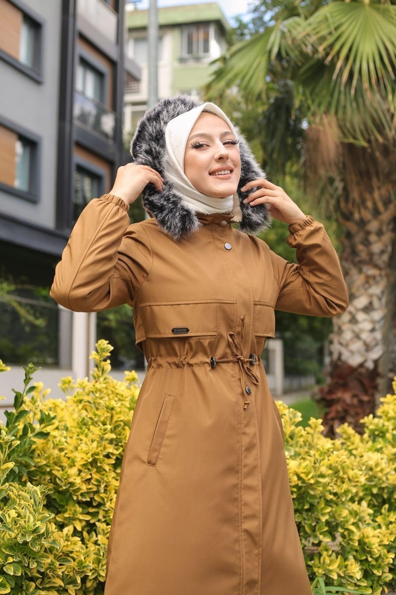 Vibeys Collection Brown Fur Lined and Waterproof Women's Winter Coat & Jacket - Image 3