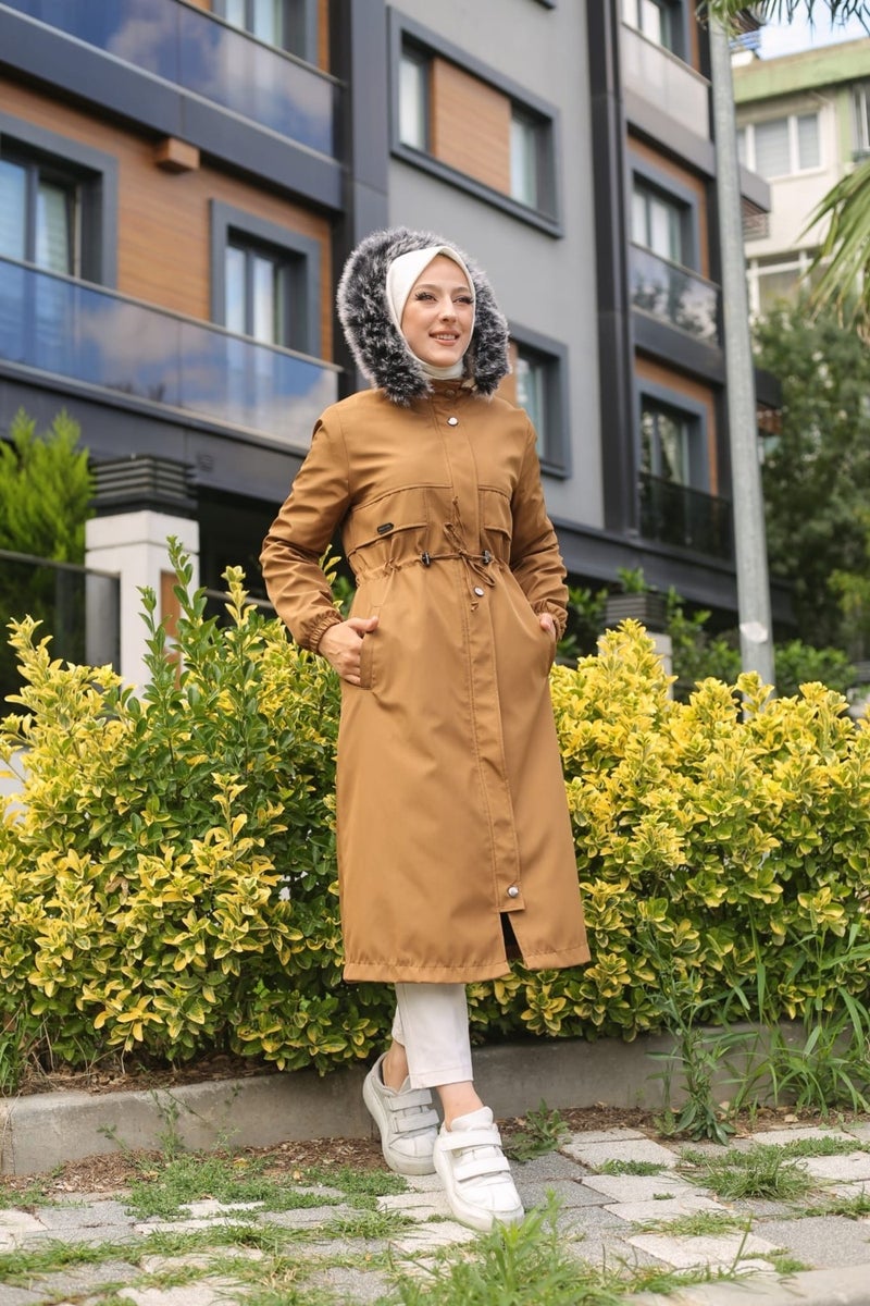 Vibeys Collection Brown Fur Lined and Waterproof Women's Winter Coat & Jacket - Image 1