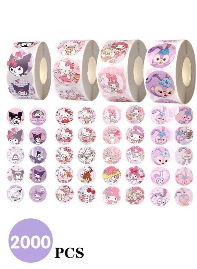 Hello Kitty 2000PCS Motivational Stickers for Kids, 4 Rolls 20 Designs Motivational Stickers, Waterproof Cute Cartoon Vinyl Stickers, ,Children's Gifts, Envelope Stickers, Sticker Gifts, Anime Sealing Stickers - Image 1