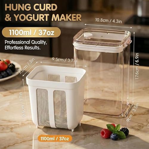 Wissel Paneer Maker and Hung Curd Maker for Homemade Thick Greek Yoghurt & Shrikhand | Stainless Steel Mesh Yogurt Strainer | BPA-Free Plastic Container Whey Separator | Kitchen Essentials - Image 4