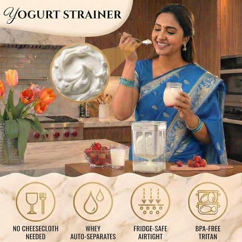 Wissel Paneer Maker and Hung Curd Maker for Homemade Thick Greek Yoghurt & Shrikhand | Stainless Steel Mesh Yogurt Strainer | BPA-Free Plastic Container Whey Separator | Kitchen Essentials - Image 3