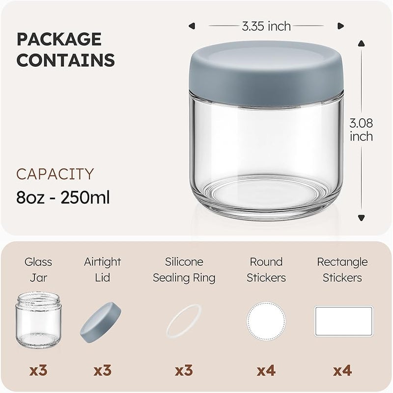 Tecohouse 3 pack 8 oz Glass jars with Airtight Lids, Overnight Oats Containers with Lids, Leakproof Wide mouth Mason jars Food Storage Meal Prep Containers for Snack Yogurt Salad Spice Cereal - Image 2