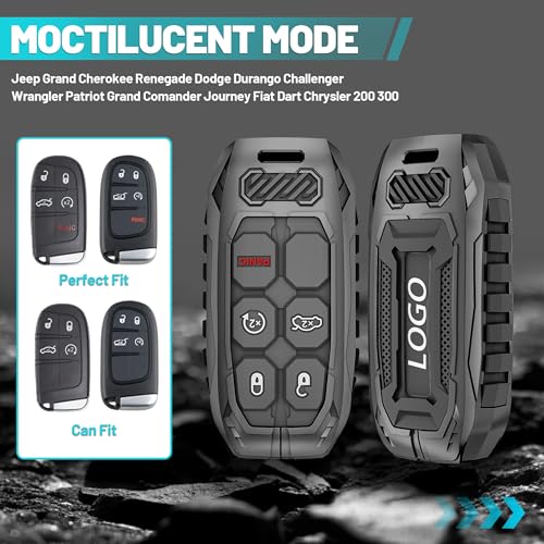OMU Metal Key Fob Cover Case Compatible with Jeep Grand Cherokee Renegade Dodge Durango Challenger Wrangler Patriot Grand Commander Journey Fiat Dart Chrysler 200 300 (Black) - Image 2