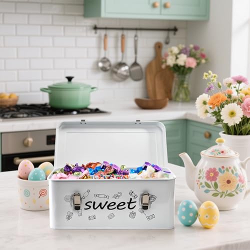 Frcctre Candy Storage Box, 4 Compartments Metal Candy Cookies Snacks Storage Tin Box with Lid Food Storage Container Farmhouse Kitchen Pantry Canister with Handle and Safety Lock - Image 5