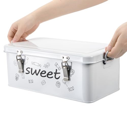 Frcctre Candy Storage Box, 4 Compartments Metal Candy Cookies Snacks Storage Tin Box with Lid Food Storage Container Farmhouse Kitchen Pantry Canister with Handle and Safety Lock - Image 4