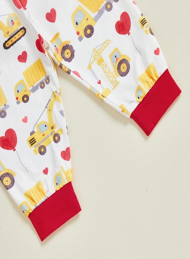 Lamuusaa Newborn Baby Boy Valentines Day Outfit My First Valentines Day Romper Truck Heart Long Pants Hat 3Pcs Spring Outfit (Red, 3-6 Months) - Image 5