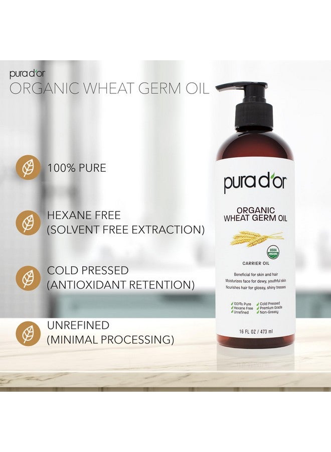 Pura d'or 16 Oz Organic Wheat Germ Oil 100% Pure & Natural Usda Certified Cold Pressed Carrier Oil Vitamin E Rich Moisturizing & Nourishing Antiaging Properties Healthy Hair Growth & Skincare - Image 3
