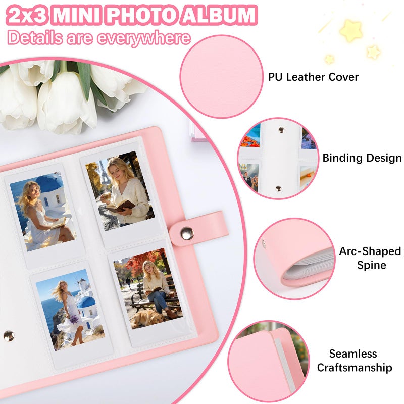 Ruibytree 320 Pockets Photo Album for Fujifilm Instax Mini LiPlay 12 11 9 8 40 41 99 Evo 7S Instant Film Camera, PU Leather Cover Photo Book for Polaroid 2x3 Pictures, Pink - Image 3