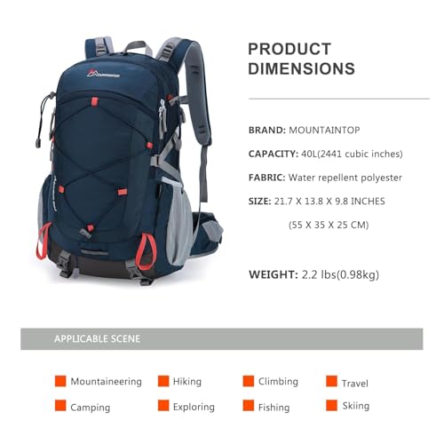 MOUNTAINTOP 25L/40L Hiking Backpack,Lightweight Travel Backpack for Men Women Outdoor Backpacking, Camping - Image 2