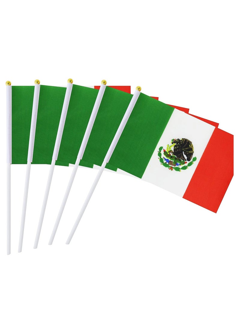 General Flag of Mexico A5 Size, Mexican Flag with Stick. Pack Of 5 Pieces.  - Image 1