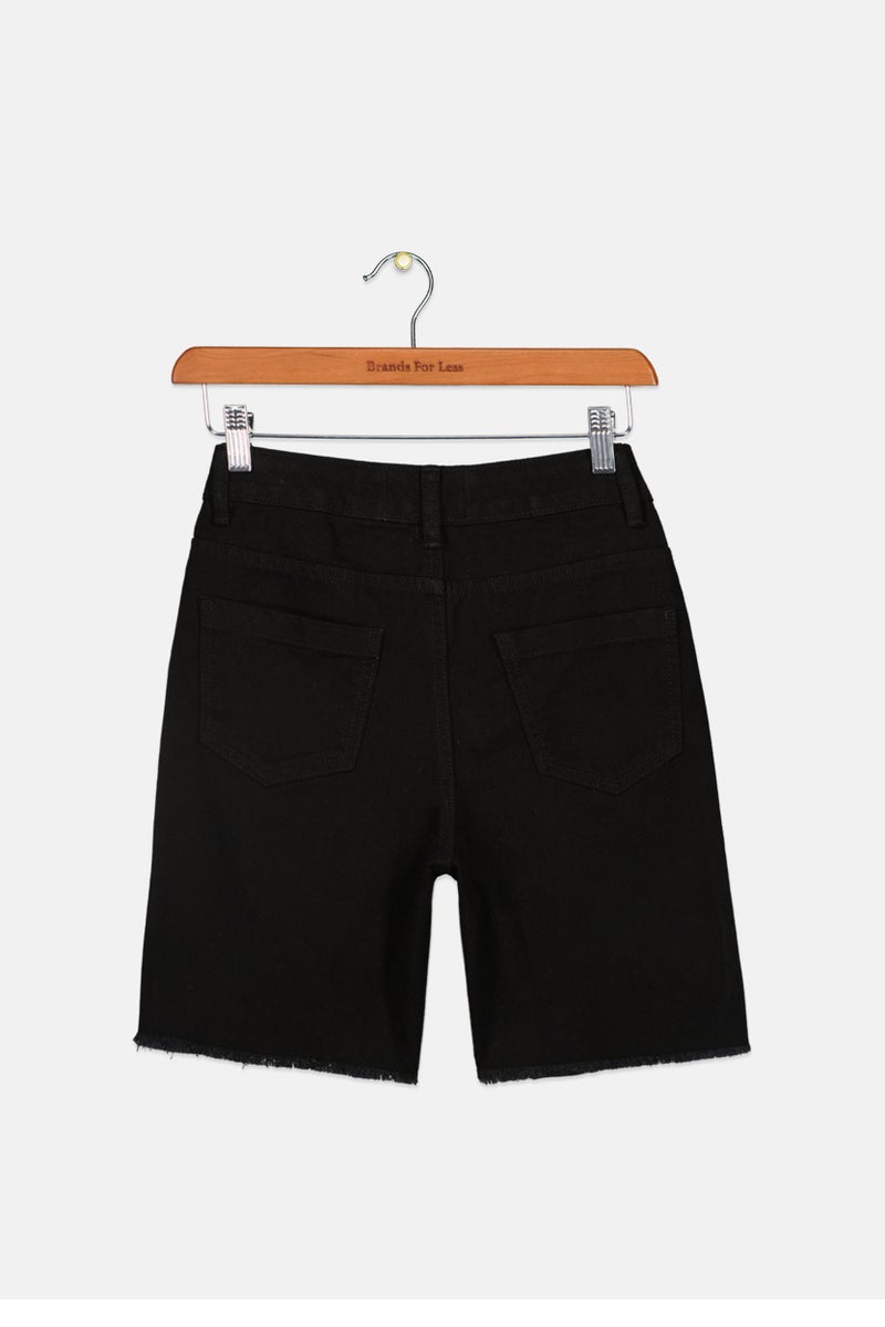Tchibo Kids Girl Frayed Hem Denim Shorts, Black - Image 2