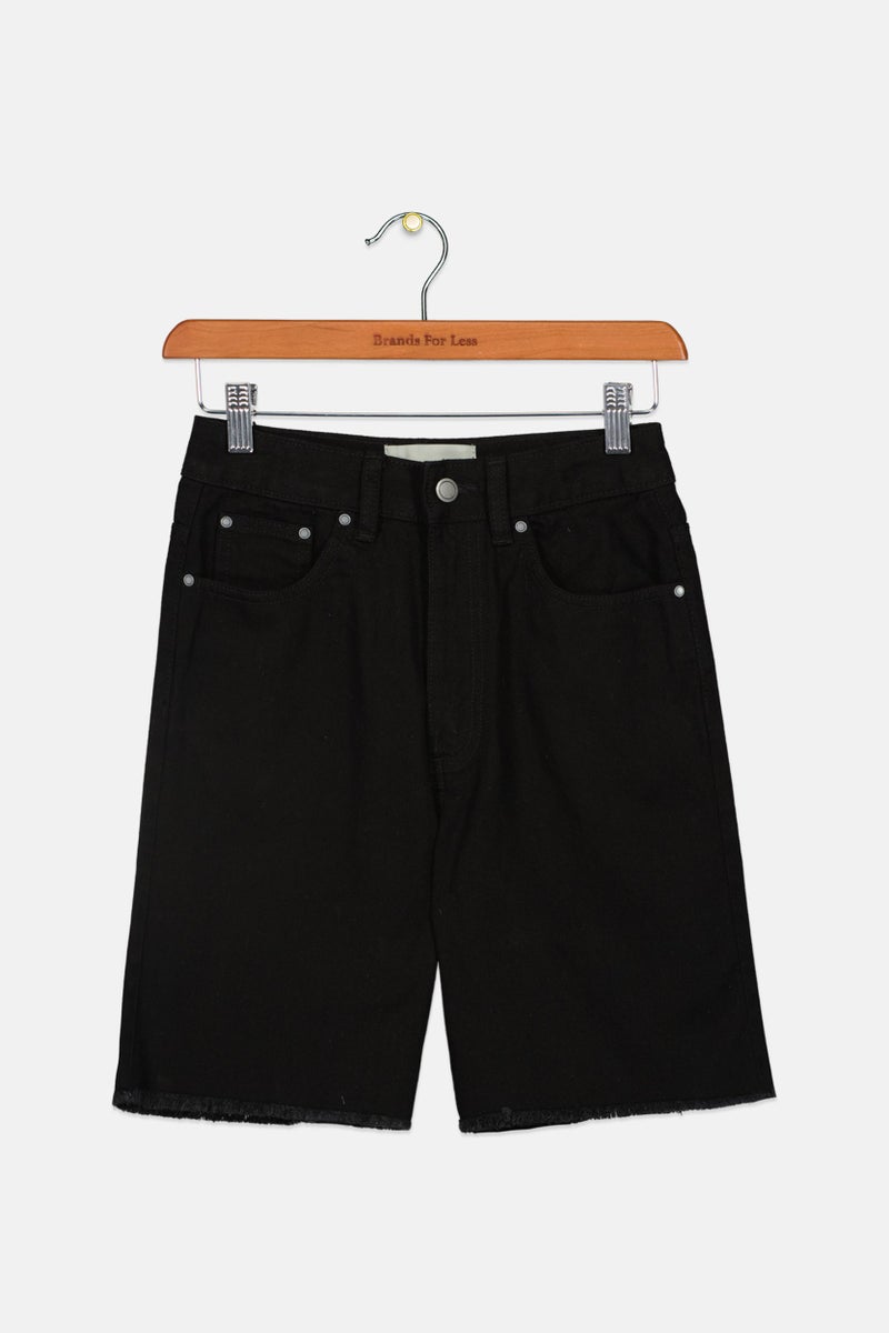 Tchibo Kids Girl Frayed Hem Denim Shorts, Black - Image 1